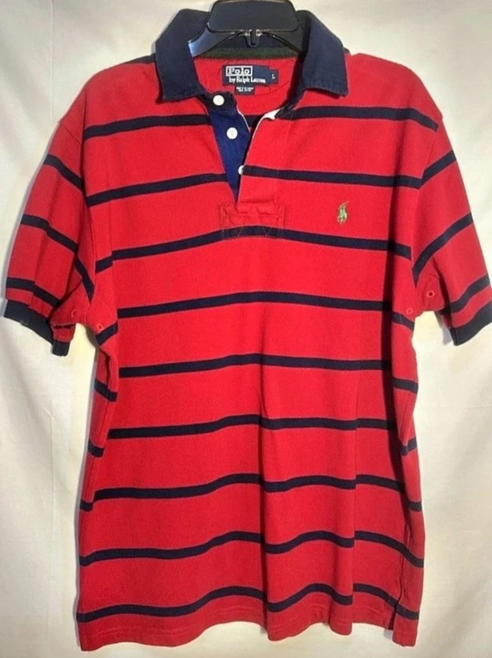 Polo Ralph Lauren Striped Cotton Rugby Shirt Polo Red & Blue Large